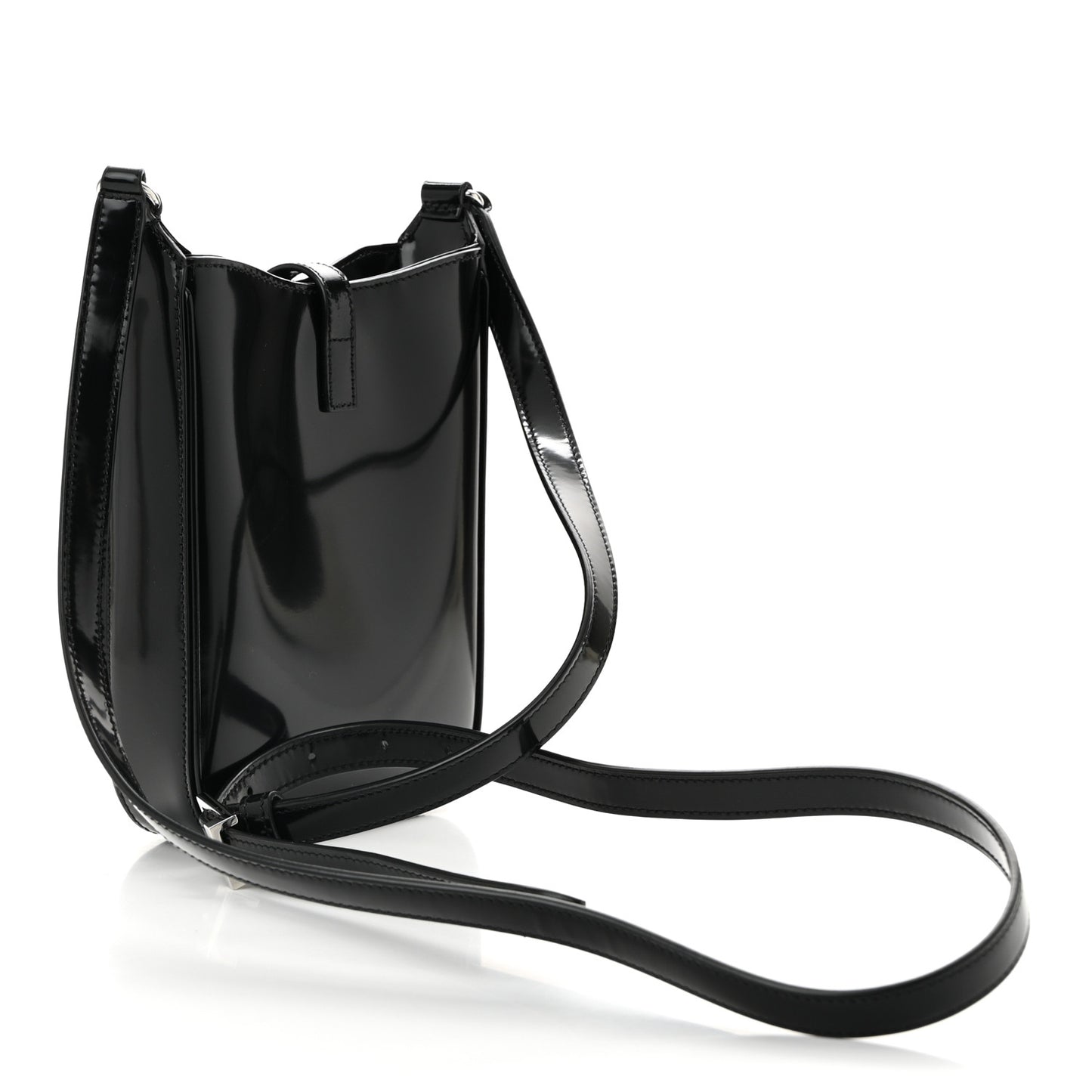 Patent Calfskin Mini Le 5 A 7 Vertical Hobo Black