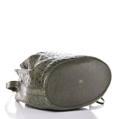 Hermes Ostrich Market Drawstring Bag 28 Vert Olive 4 of 15