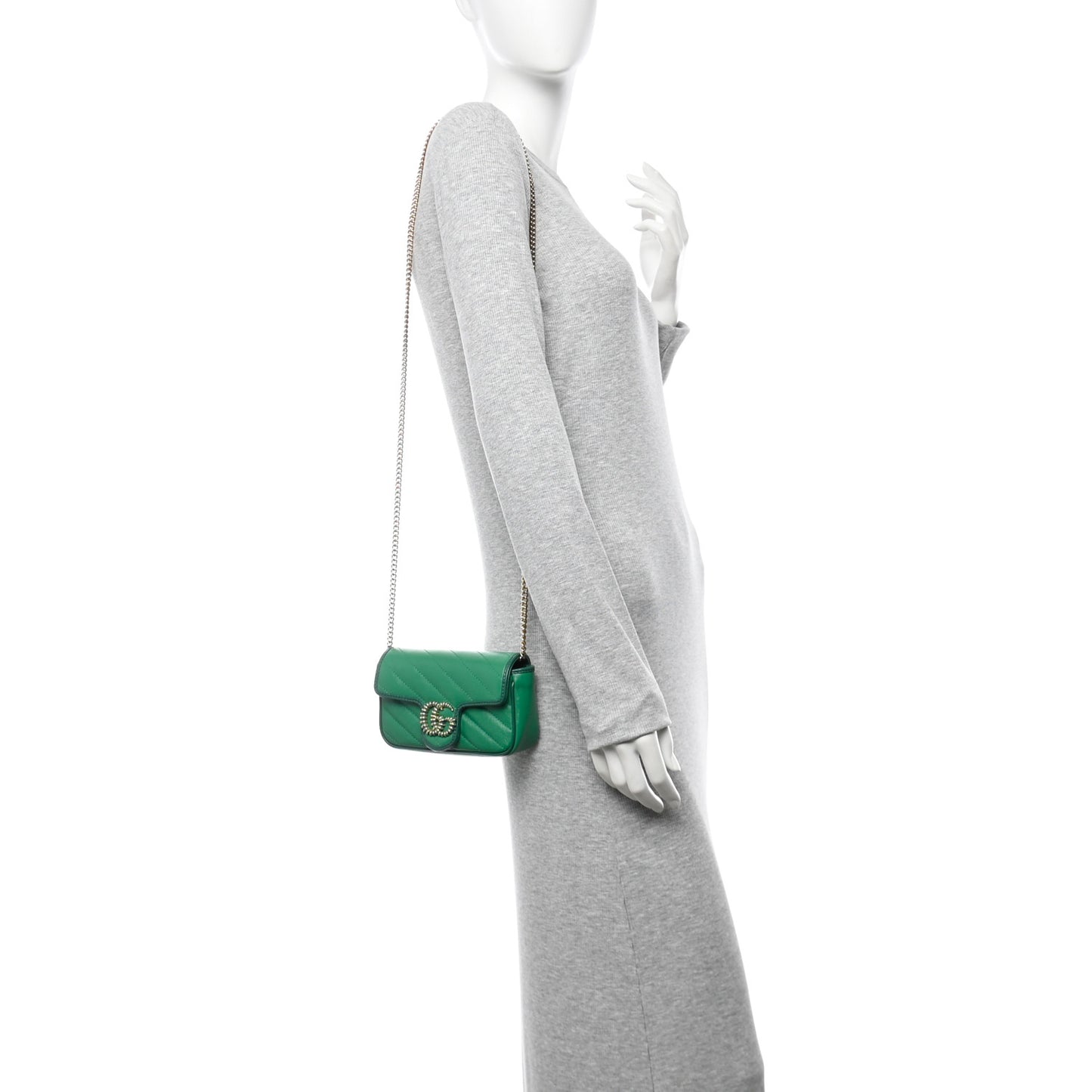 Azalea Calfskin Enamel Matelasse Diagonal Super Mini Torchon GG Marmont Shoulder Bag New Shamarock Emerald