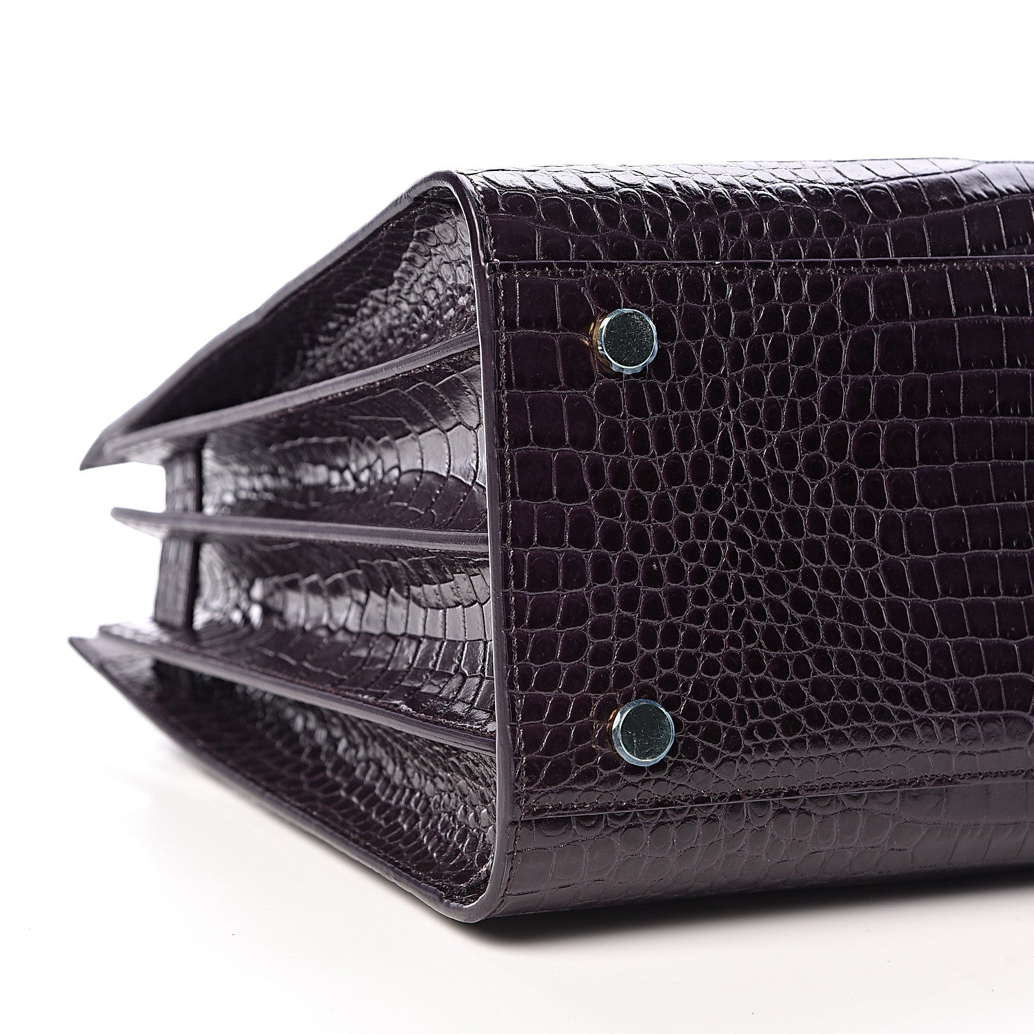Saint Laurent Calfskin Crocodile Embossed Small Sac de Jour Prune 8 of 9