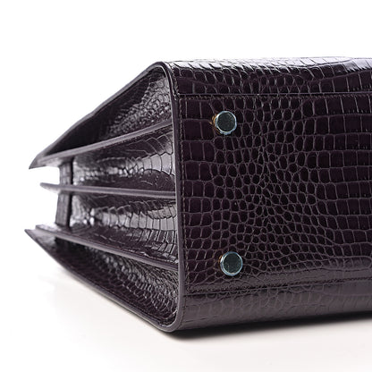 Saint Laurent Calfskin Crocodile Embossed Small Sac de Jour Prune 8 of 9
