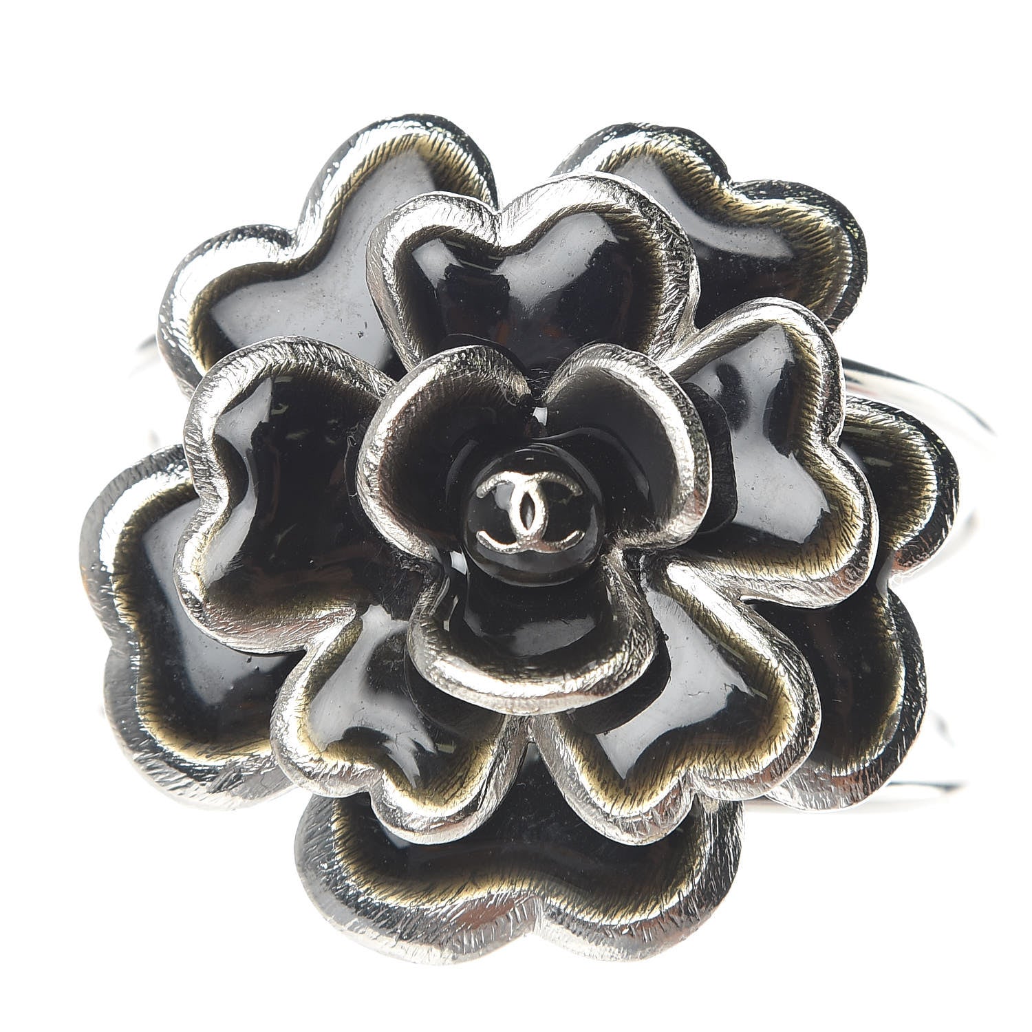 Chanel Ruthenium Enamel Camellia Cuff Bracelet Black 1 of 4