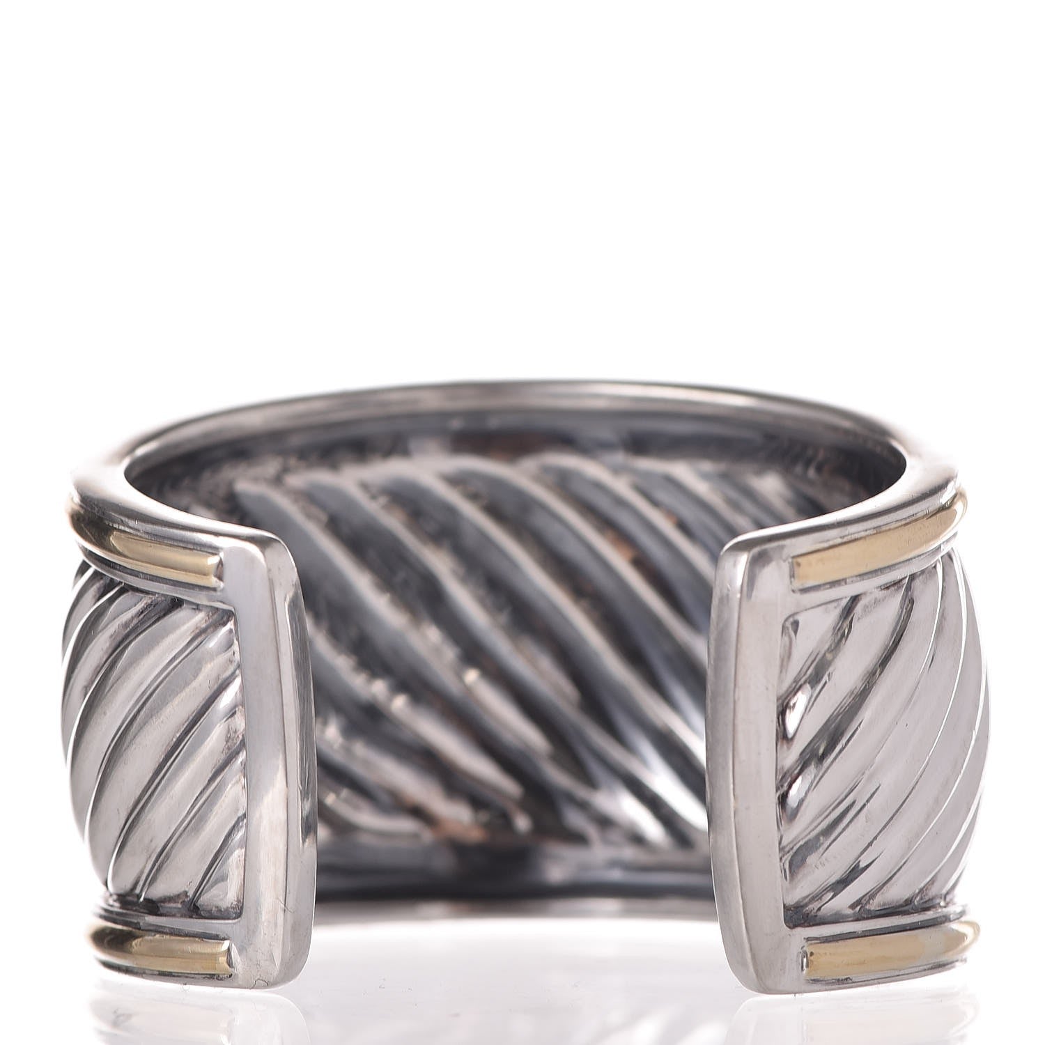 David Yurman Sterling Silver 18K Yellow Gold 41mm Sculpted Cable Cuff Bracelet 3 of 4