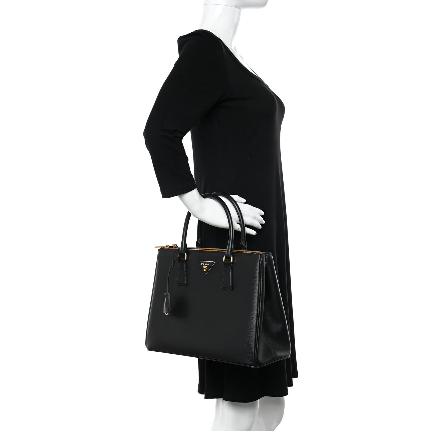 Saffiano Lux Large Galleria Double Zip Tote Black