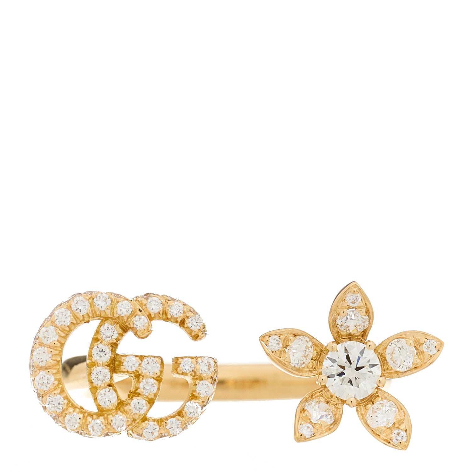 Gucci 18K Yellow Gold Diamond Flora GG Open Ring 49 5 1 of 4