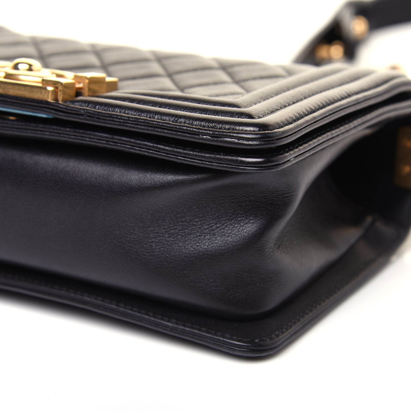 Calfskin Quilted Small Boy Flap Black