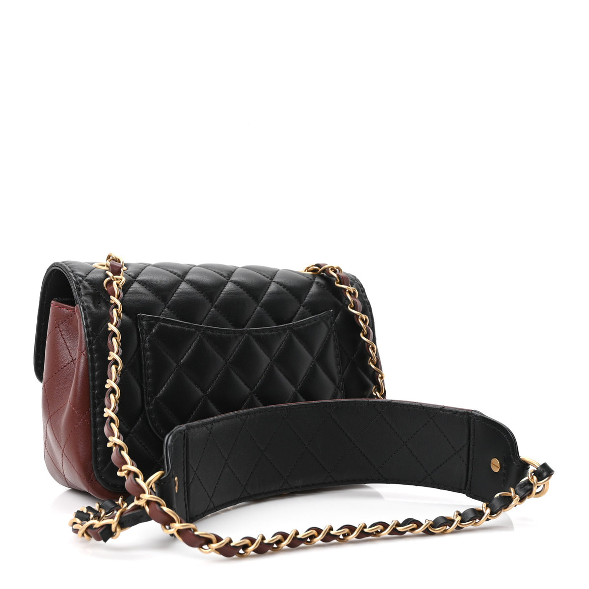 Calfskin Quilted Small Strap Into Flap Bag Black Burgundy