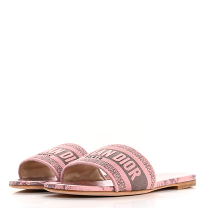 Christian Dior Canvas Toile De Jouy Embroidered Dway Flat Slide Sandals 36 Chateau Rose 4 of 10