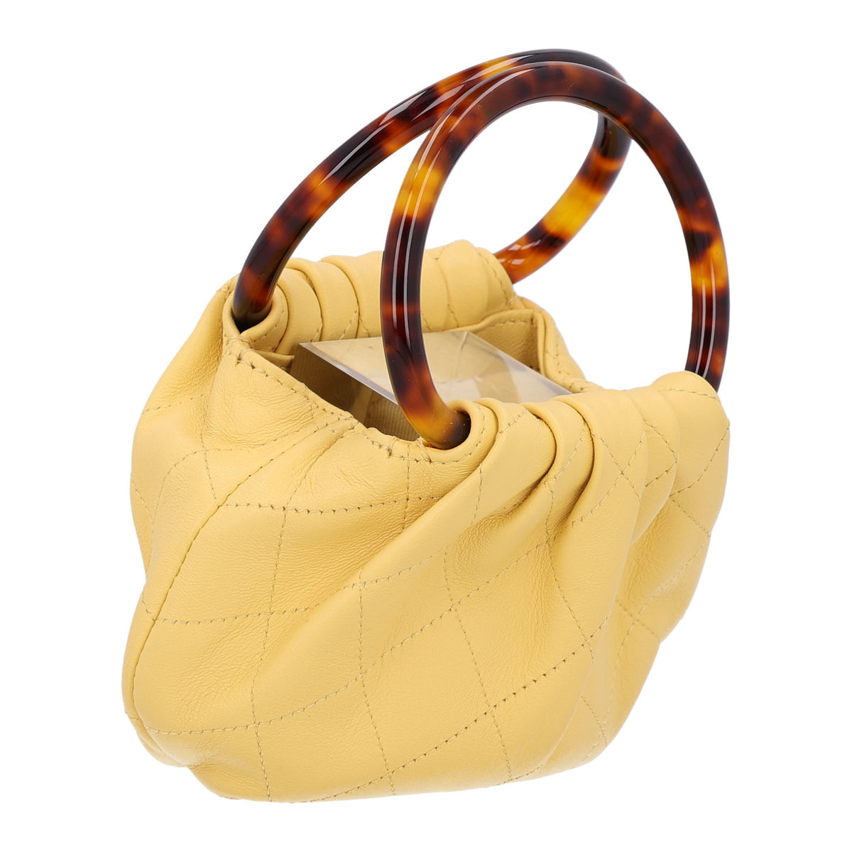 Lambskin Plexiglass Tortoise Shell Quilted Mini Pouch Yellow