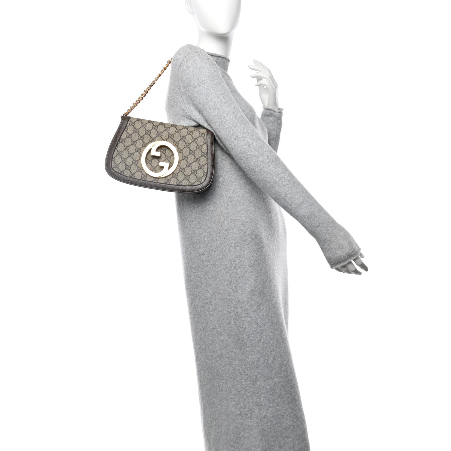 Gucci GG Supreme Monogram Textured Dollar Calfskin Blondie Chain Shoulder Flap Bag Beige Ebony New Acero 2 of 11