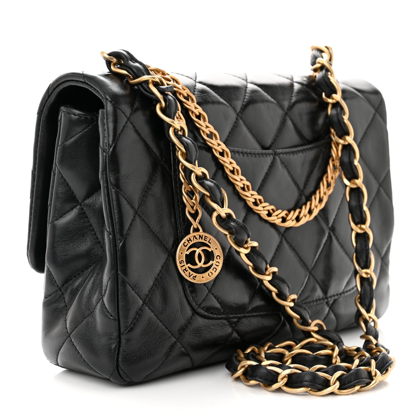 Lambskin Quilted Fancy Jewel Flap Black