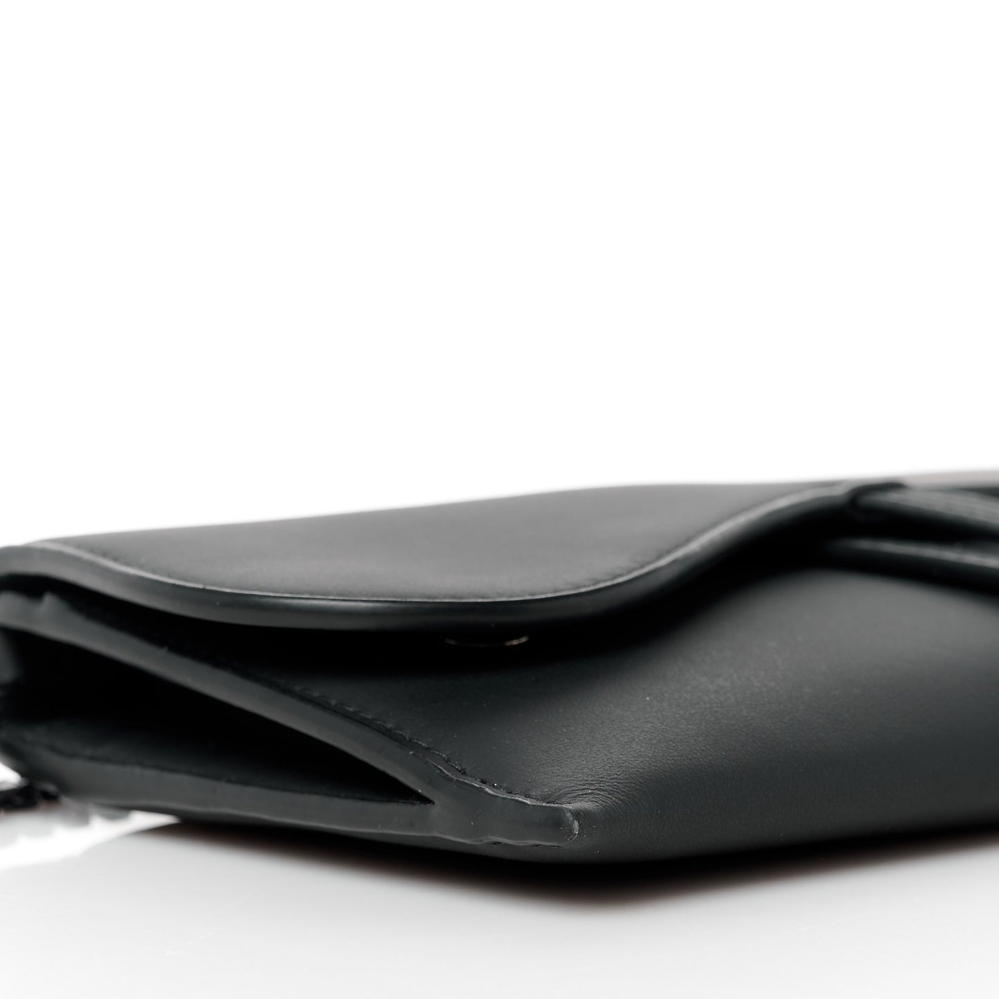 Ultra Matte Calfskin Saddle Chain Wallet Pouch Black