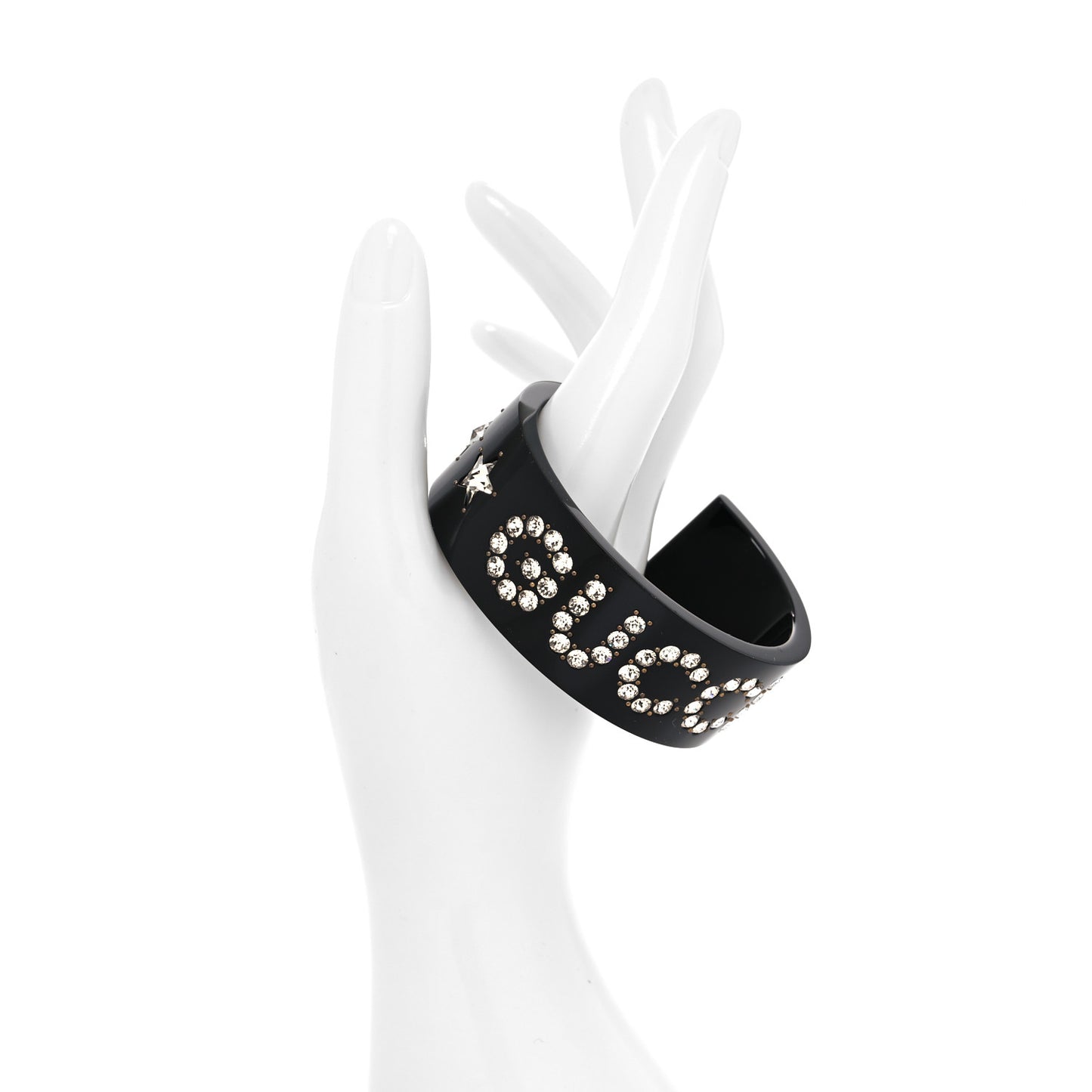 Resin Crystal Cuff Bracelet L Black