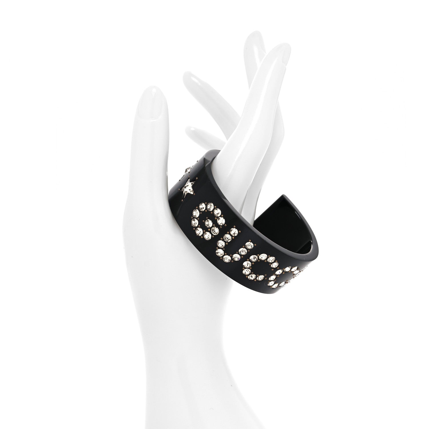 Gucci Resin Crystal Cuff Bracelet L Black 2 of 5