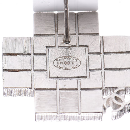 Chanel Baguette Crystal CC Earrings Silver Black 4 of 6