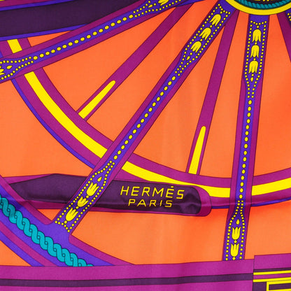 Hermes Silk Balade En Berline Scarf 90 Corail Vert Violet 3 of 5