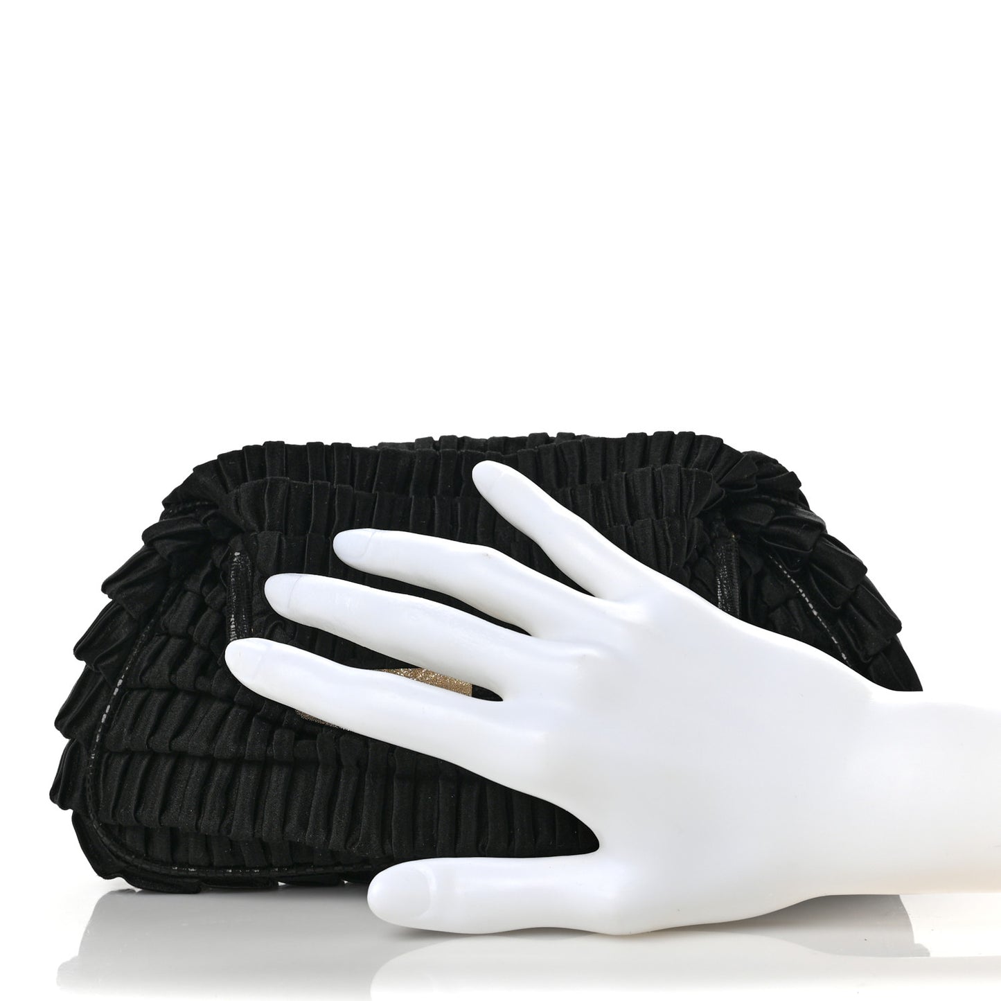 Satin Quilted Ruffle Borderline Clutch Black