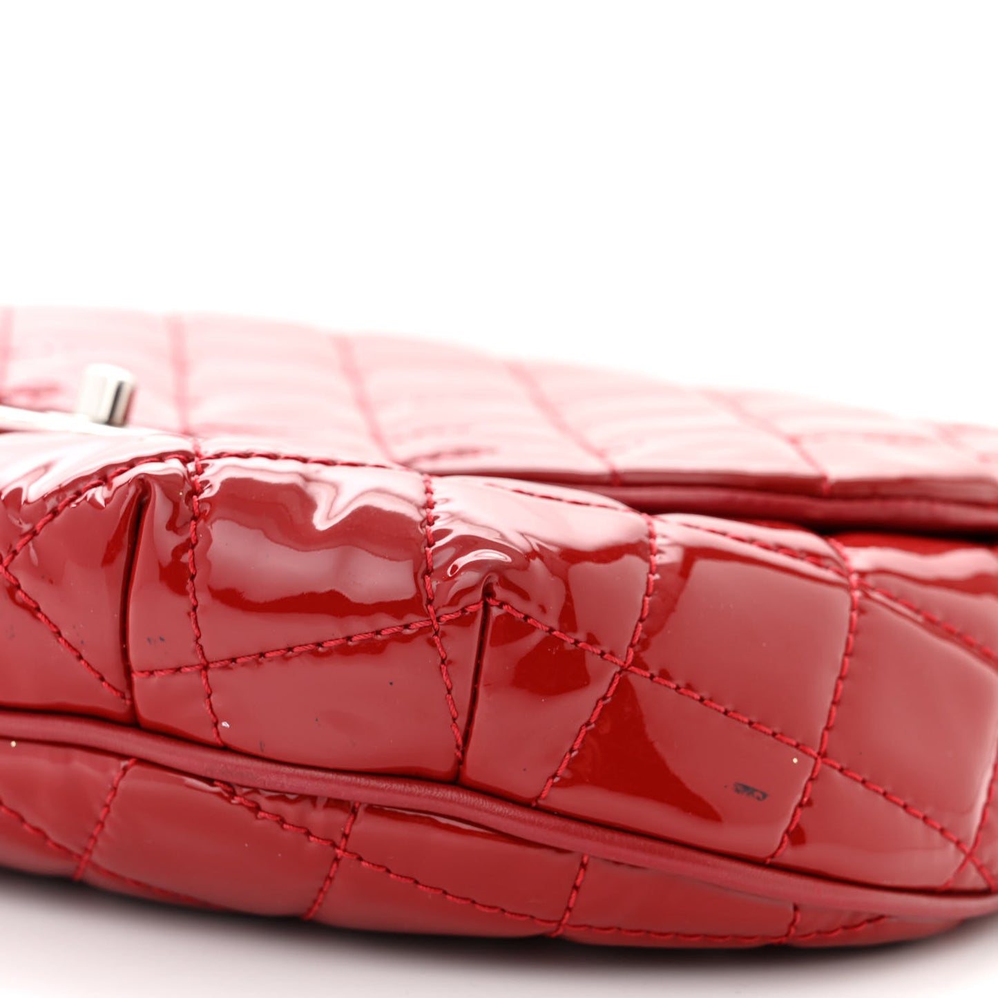Patent Calfskin Quilted Medium Bubble CC Flap Dark Red