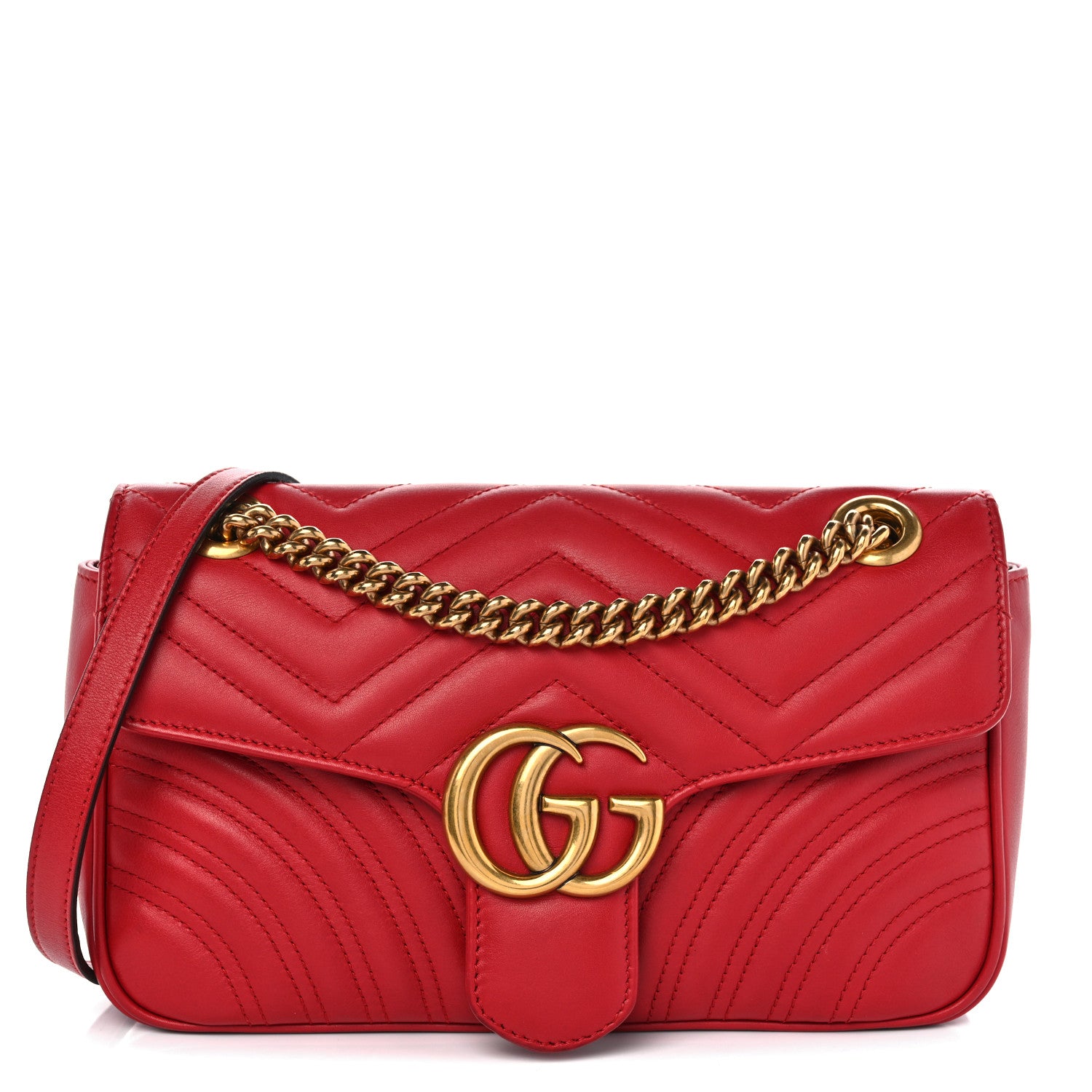 Gucci Calfskin Matelasse Small GG Marmont Shoulder Bag Hibiscus Red 1 of 10