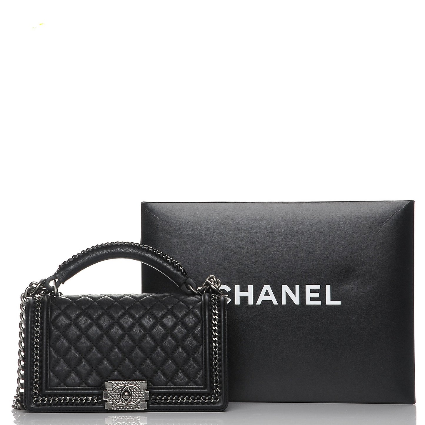 Calfskin Quilted Medium Boy Top Handle Flap Black
