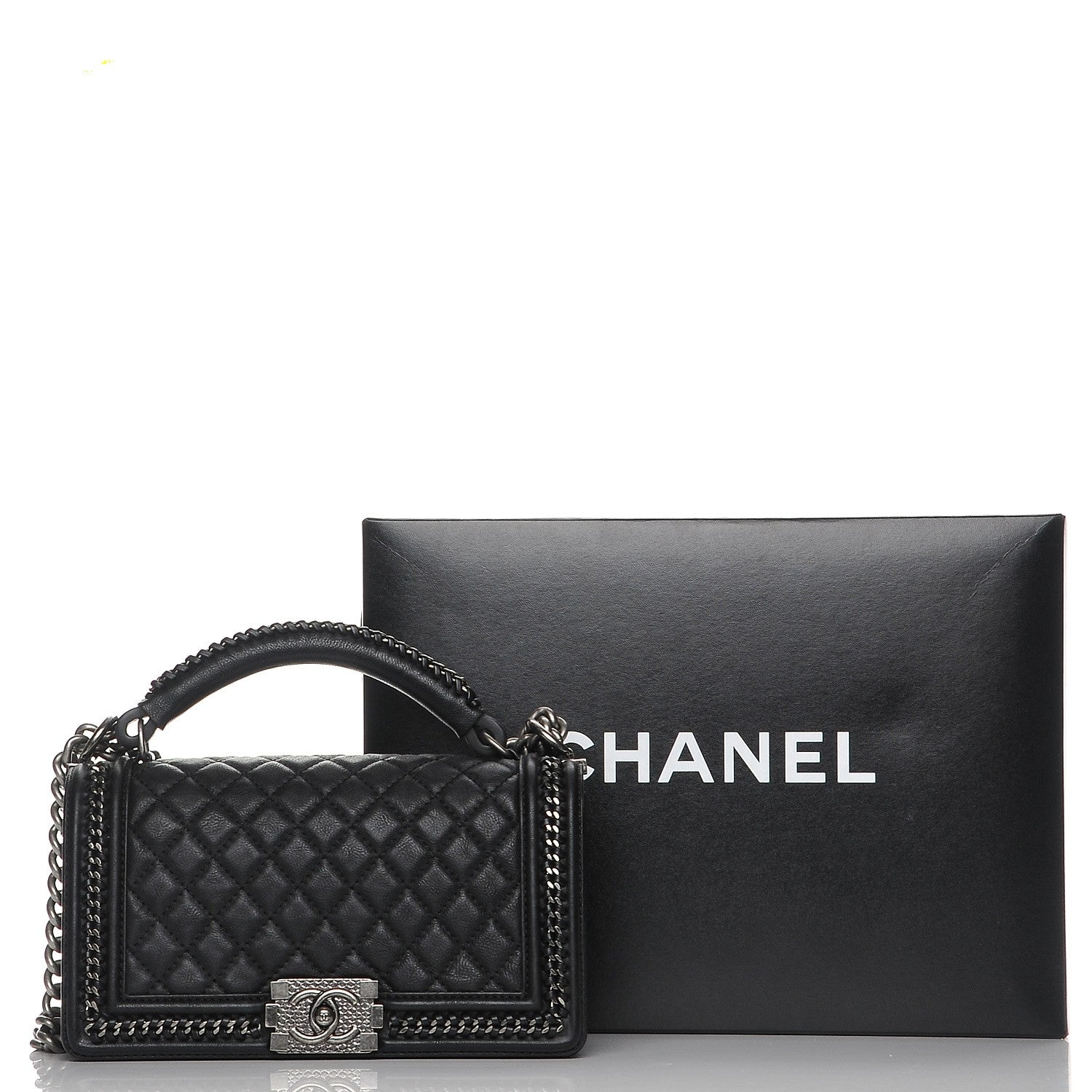 Chanel Calfskin Quilted Medium Boy Top Handle Flap Black 8 of 8