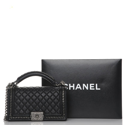 Chanel Calfskin Quilted Medium Boy Top Handle Flap Black 8 of 8