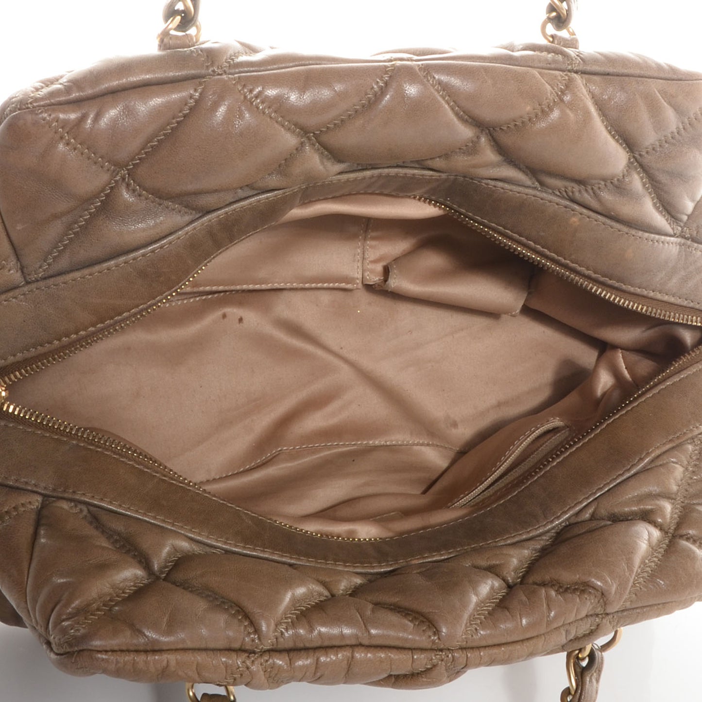 Lambskin Bubble Quilt Bowler Dark Beige