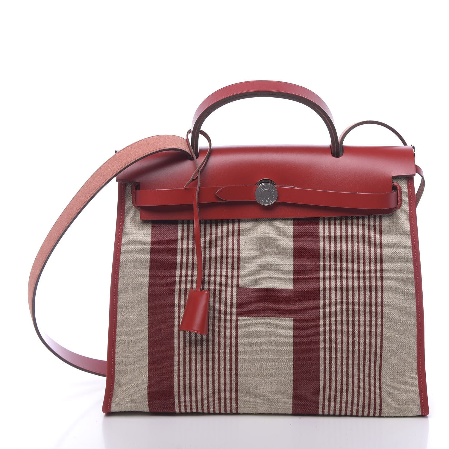 Hermes Vache Hunter Toile H Vibration Herbag Zip 31 PM Bordeaux Ficelle Rouge Piment 3 of 12