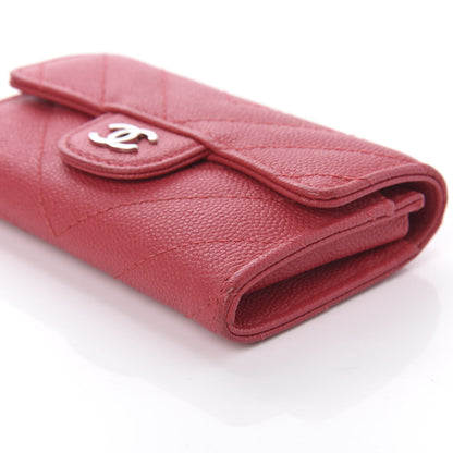 Chanel Caviar Chevron Quilted Flap Card Holder Red 7 of 12