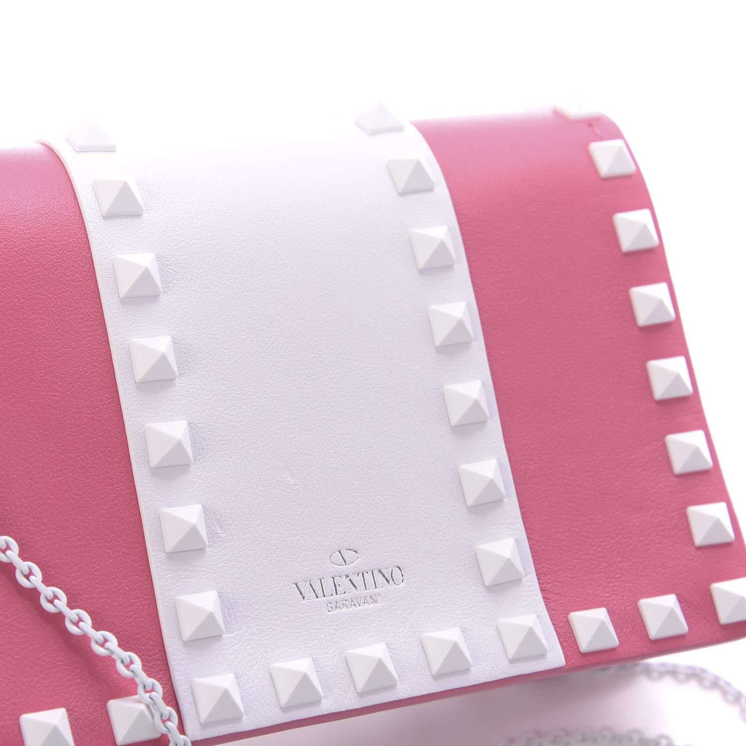 Valentino Garavani Vitello Colorblock Free Rockstud Wallet on Chain Shadow Pink Optic White 8 of 11