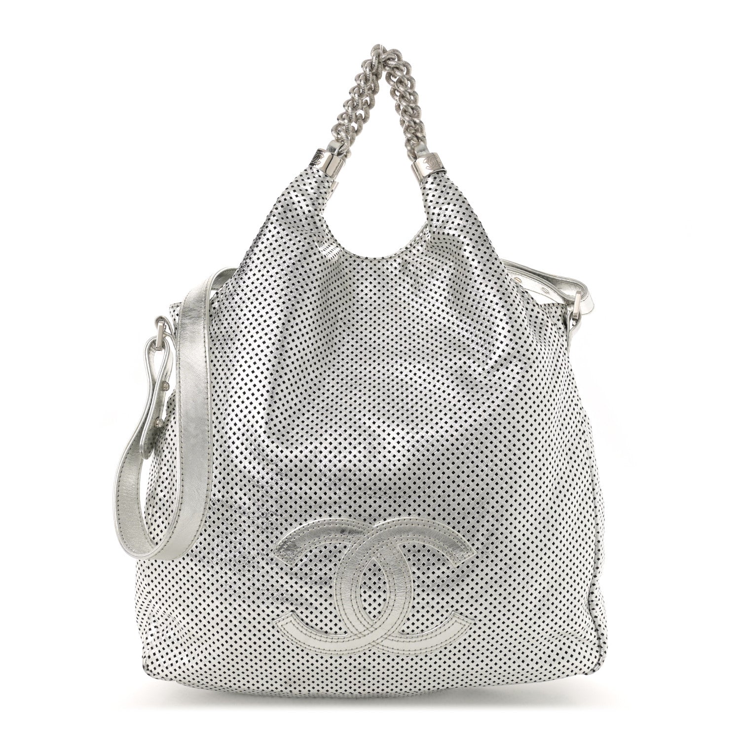Chanel Metallic Glazed Calfskin Perforated Medium Rodeo Drive Tote Silver 1 of 14