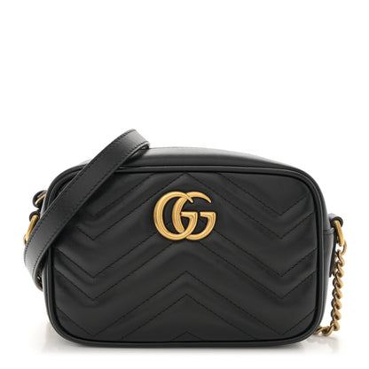 Gucci Calfskin Matelasse Mini GG Marmont Chain Shoulder Bag Black 1 of 11