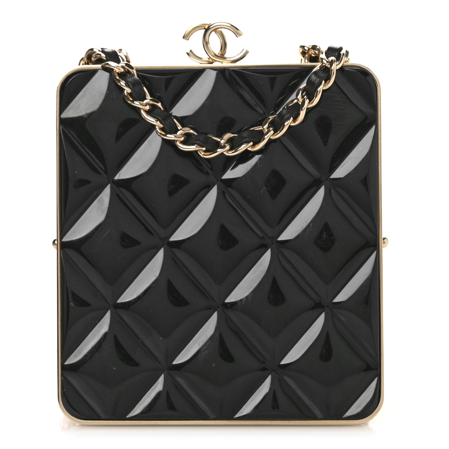 Lambskin Plexi Quilted CC Evening Clutch With Chain Black