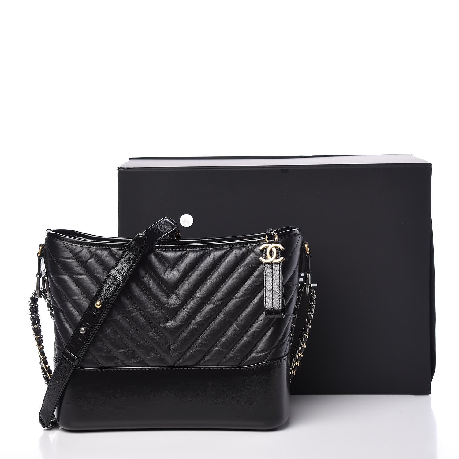 Chanel Aged Calfskin Chevron Quilted Medium Gabrielle Hobo Black 11 of 11