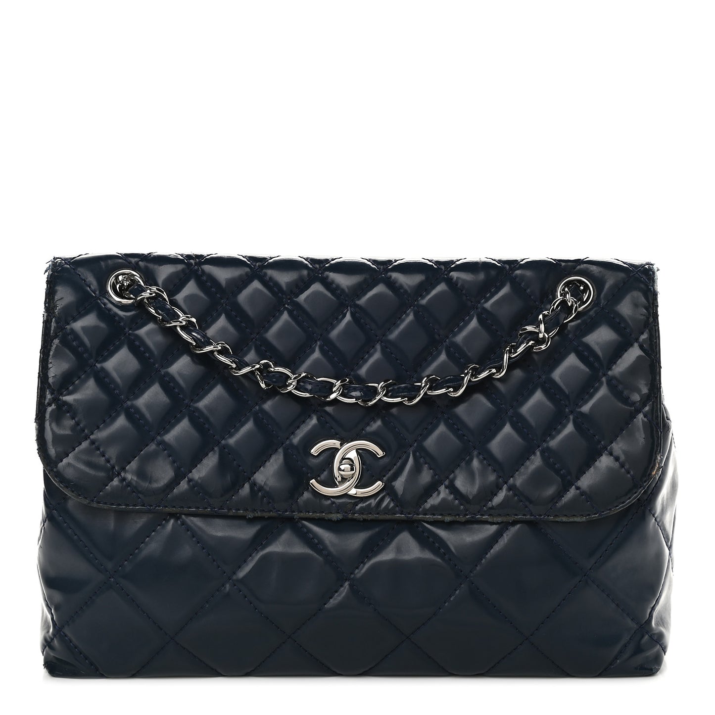 Vinyl Quilted In the Business Flap Bag Navy Blue