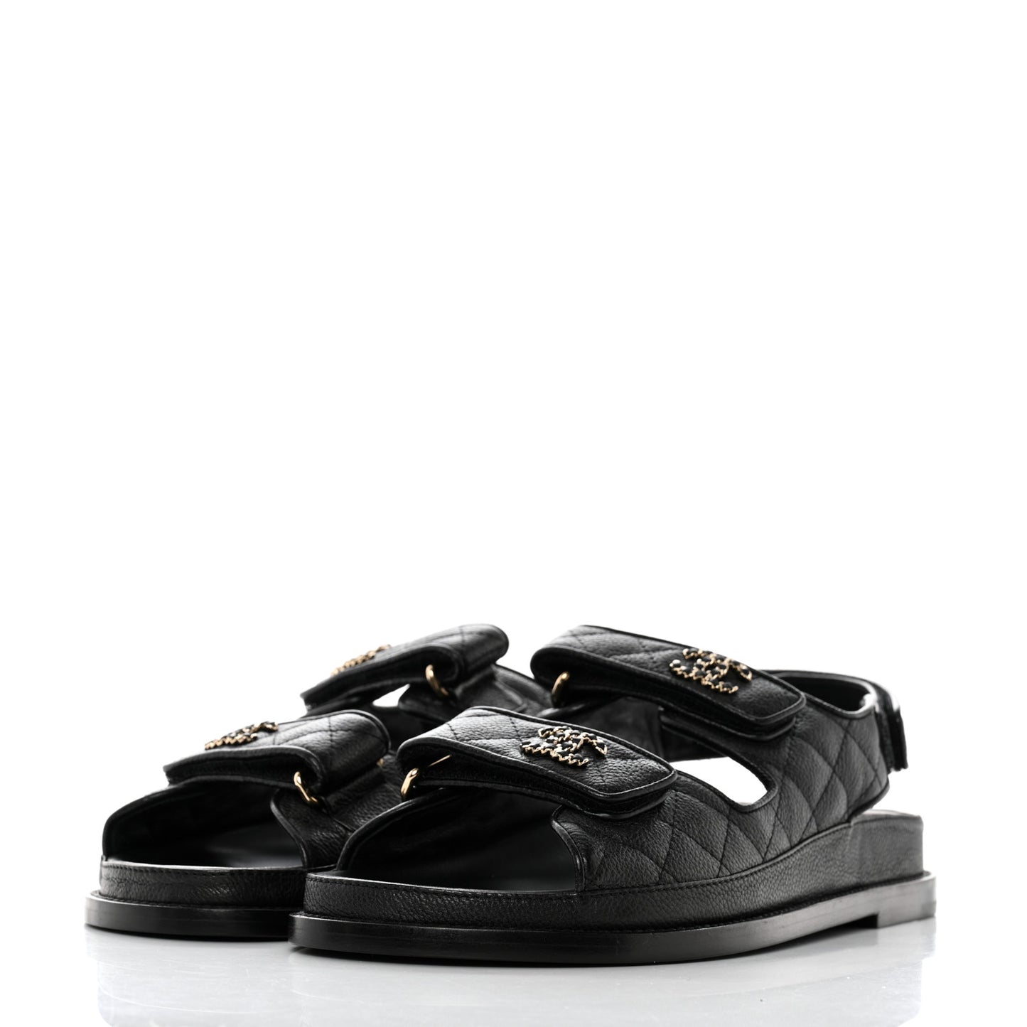 Grained Calfskin Velcro Dad Sandals 39 Black