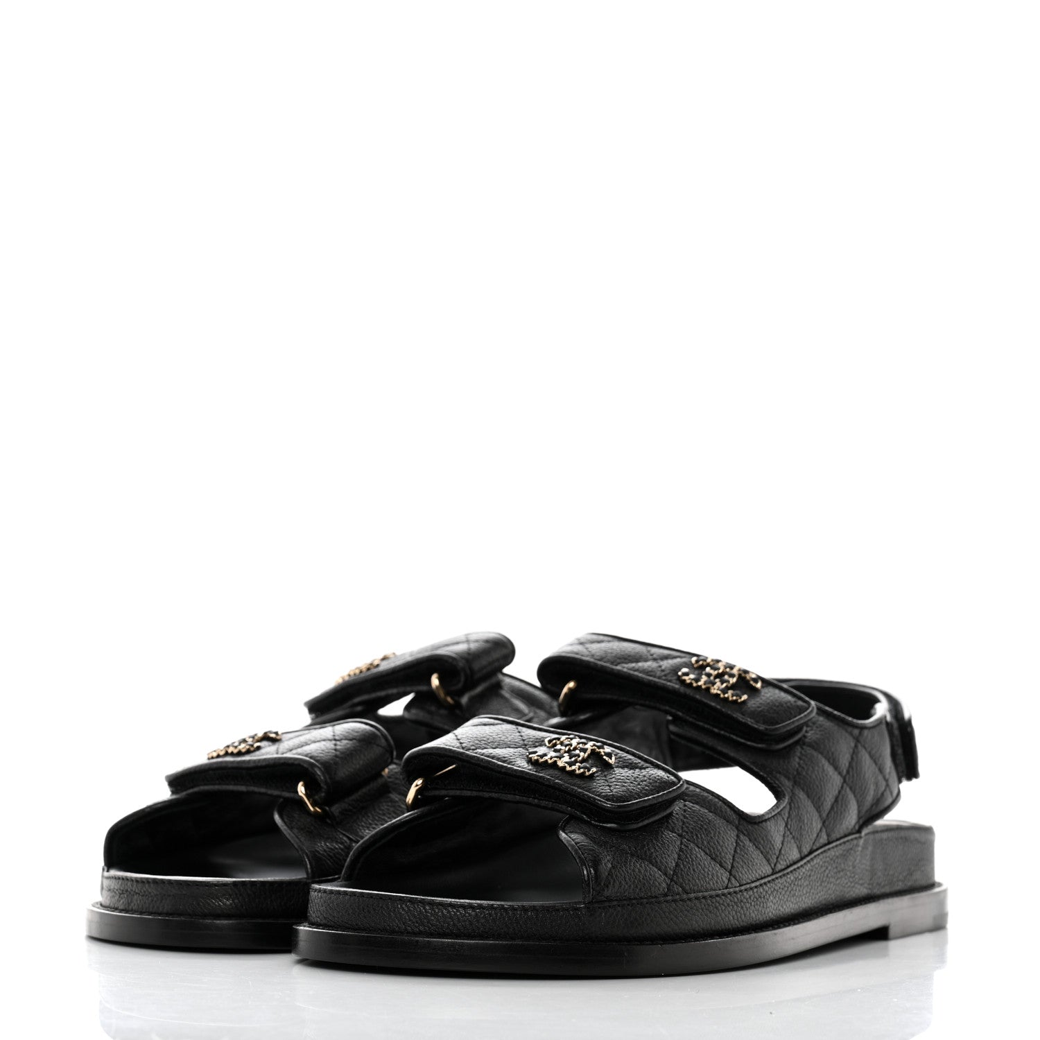 Chanel Grained Calfskin Velcro Dad Sandals 39 Black 3 of 9