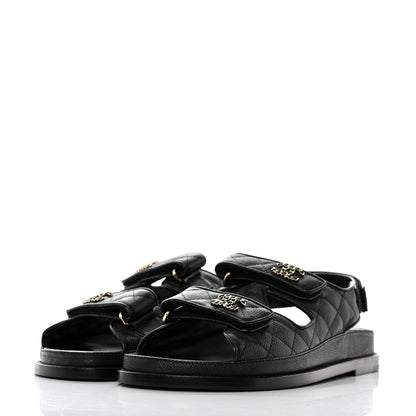 Chanel Grained Calfskin Velcro Dad Sandals 39 Black 3 of 9