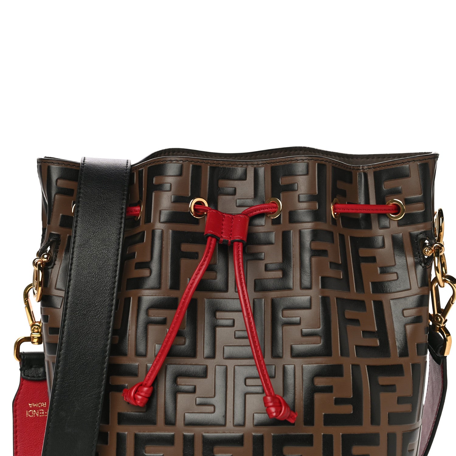 Fendi Vitello Grace F is Fendi Bi-Color FF 1974 Embossed Grande Mon Tresor Bucket Bag Maya Black Fragola 8 of 12