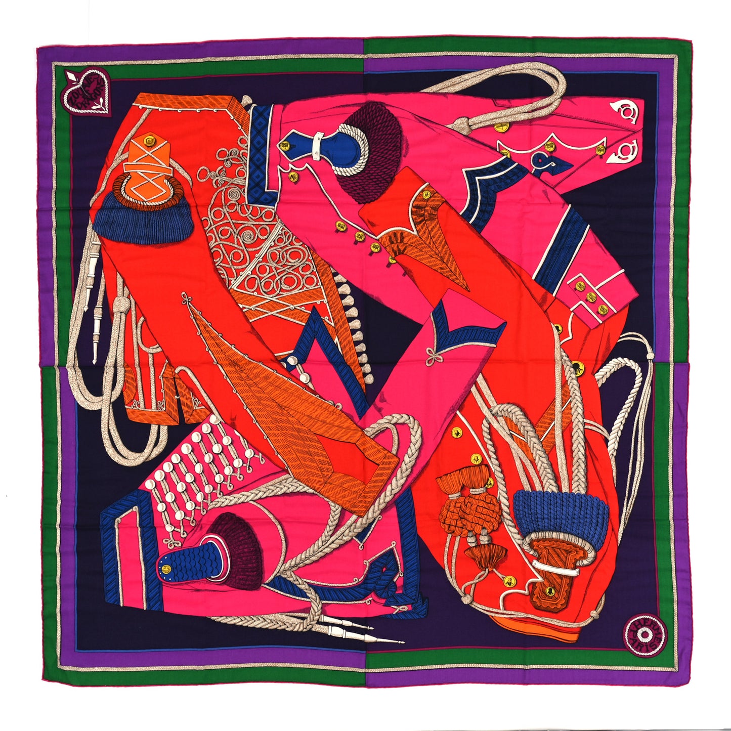 Cashmere Silk Twill Zouaves Et Dragons Shawl 140 Rose Vif Rouge Violet