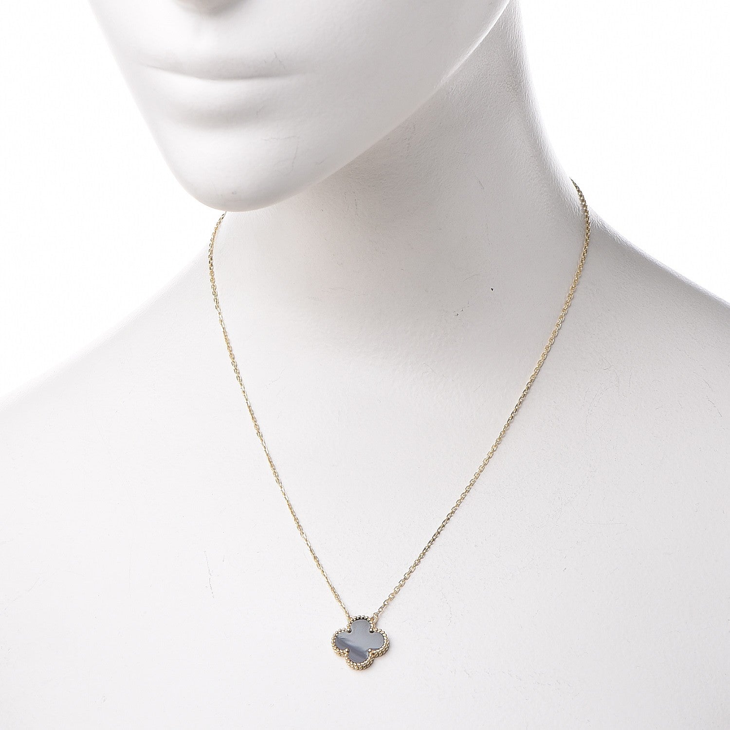 Van Cleef & Arpels 18K Yellow Gold Black Onyx Vintage Alhambra Pendant Necklace 2 of 6