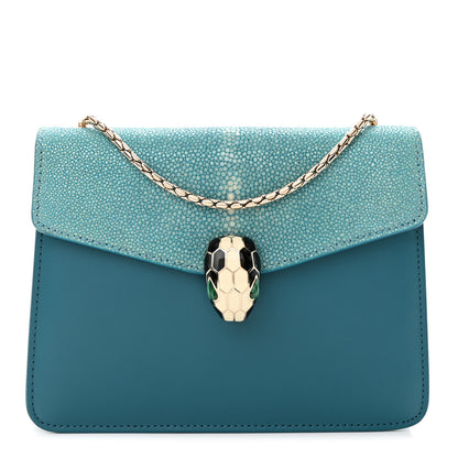 Bulgari Galuchat Calfskin Serpenti Forever Crossbody Bag Blue 1 of 10