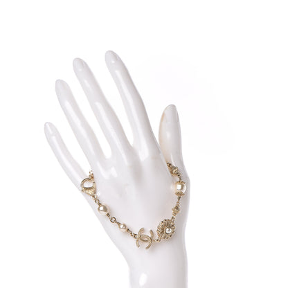 Chanel Pearl Crystal CC Flower Bracelet Gold 2 of 5
