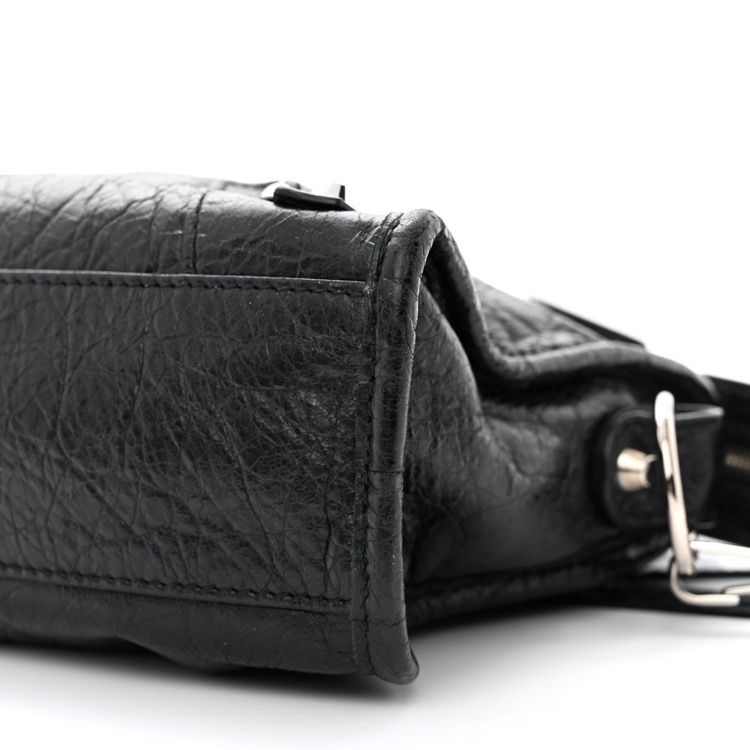 Balenciaga Agneau Classic Silver Hardware Mini City Logo Strap Black White 10 of 11
