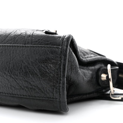 Balenciaga Agneau Classic Silver Hardware Mini City Logo Strap Black White 10 of 11