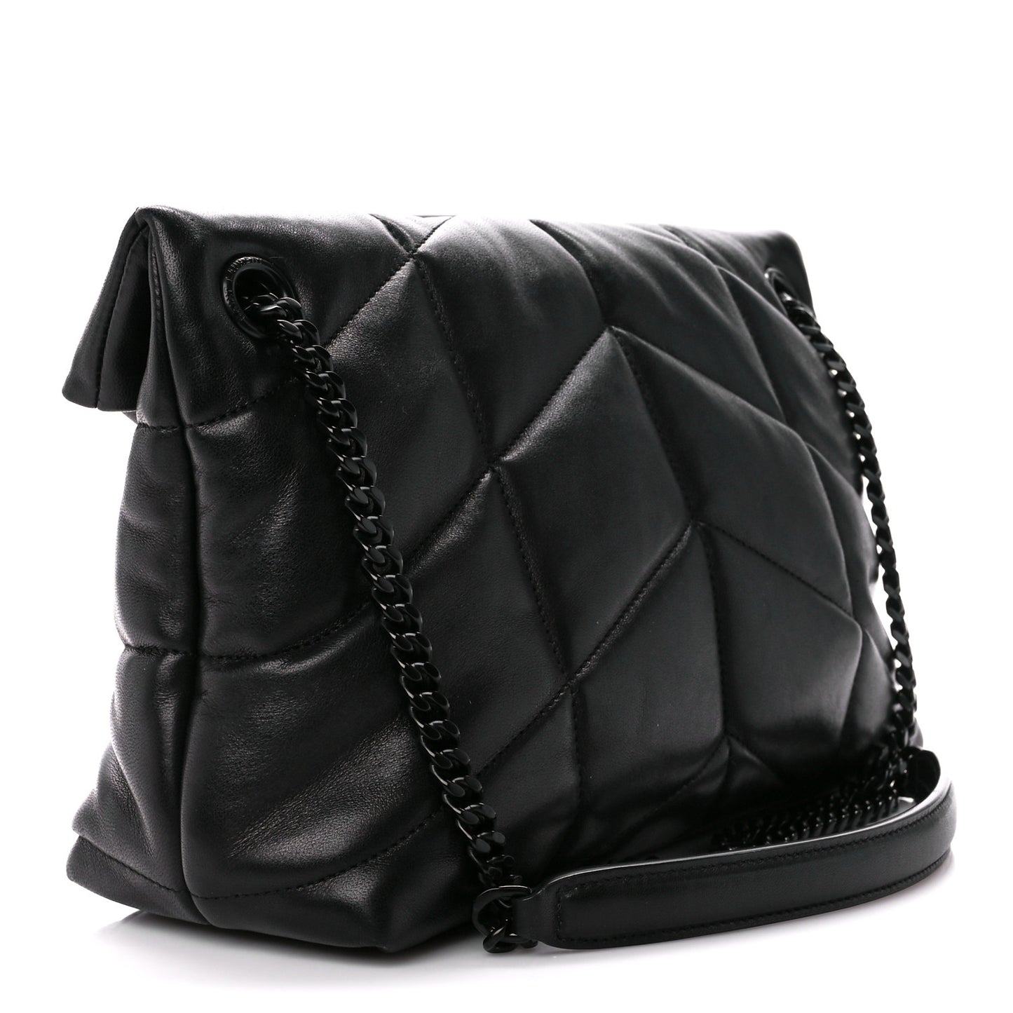 Lambskin Quilted Monogram Monochrome Small Loulou Puffer Chain Satchel Black