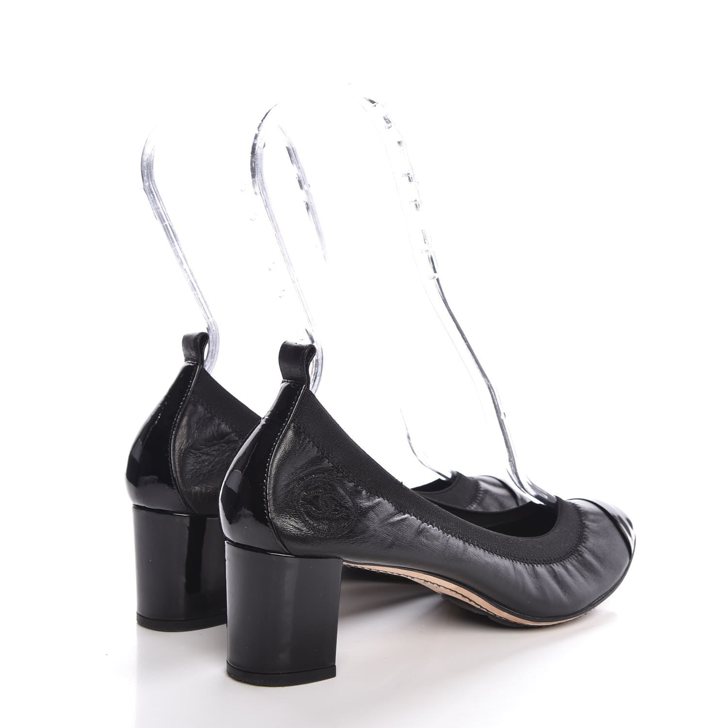 Chanel Lambskin Patent CC Elastic Stretch Pumps 38.5 Black 4 of 12