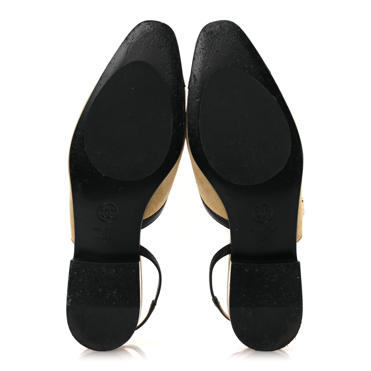 Suede Patent Crystal CC Cap Toe Slingback Flats 37 Beige Black