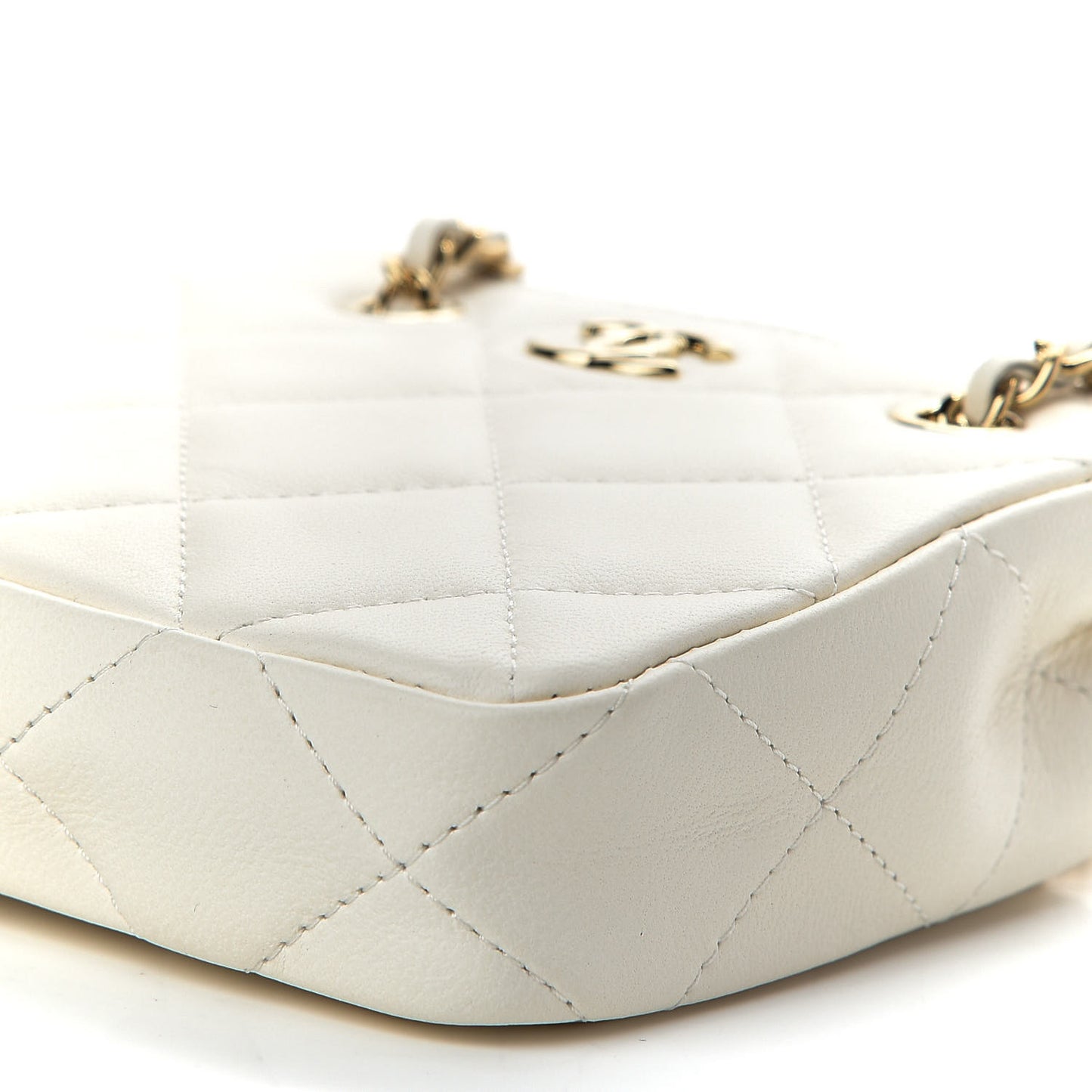 Lambskin Quilted Tiny Shopping Clutch With Chain White