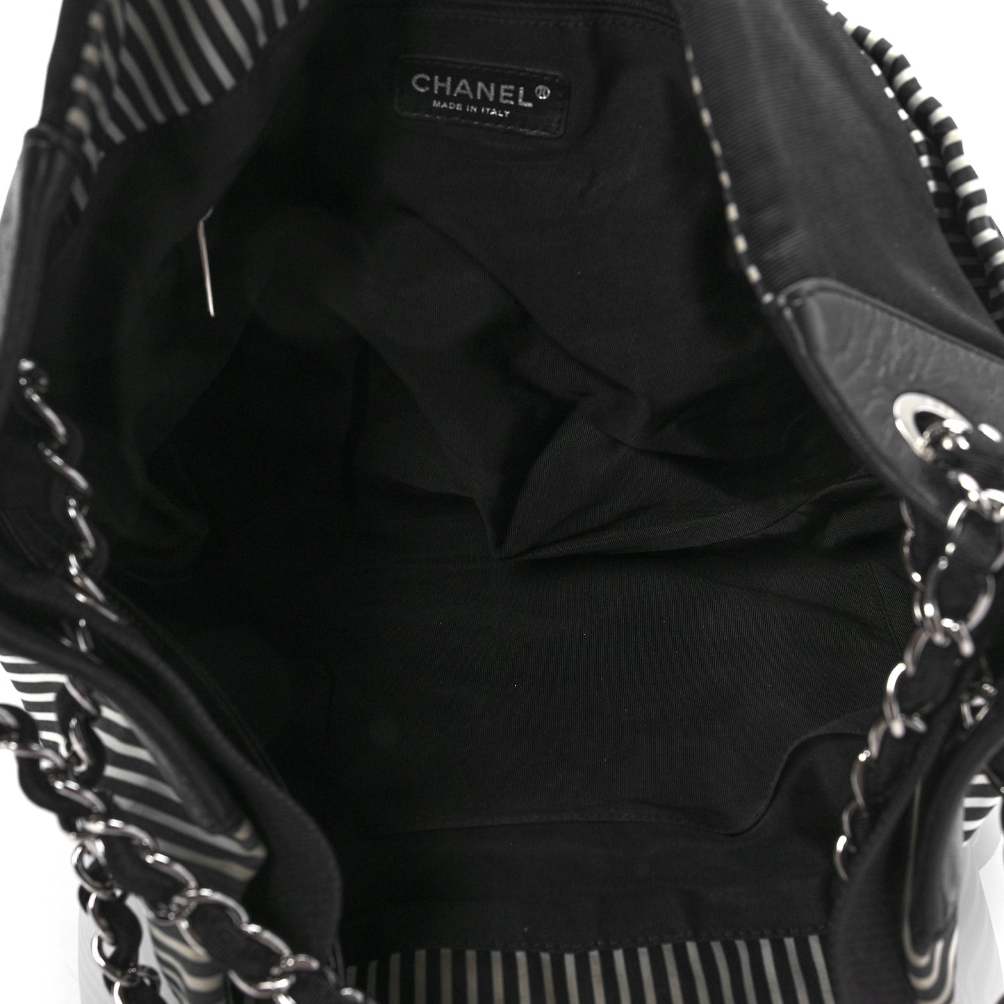 Striped Canvas Logo Tote Black